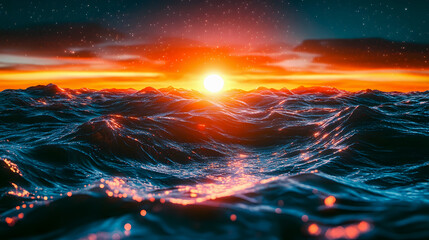 Serene Sunset Over Gentle Ocean Waves