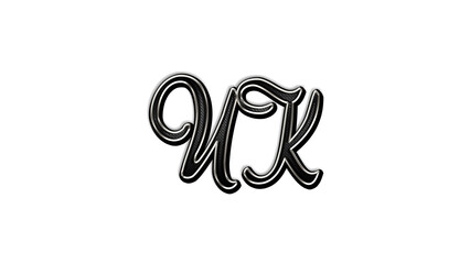 black metal 3d design of Country name UK on white background.