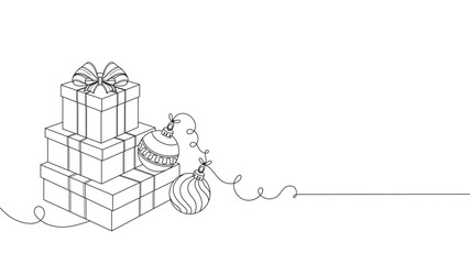 Gift box line art style vector illustration. A surprise for a Christmas or birthday party