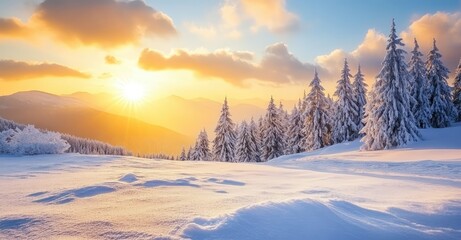 Obraz premium Majestic Sunrise in the Winter Mountains Landscape. AI generated illustration.