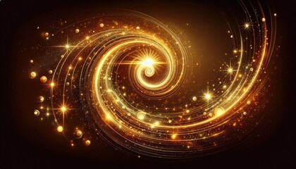 Obraz premium Golden Spiral of Light: A High-Resolution, Ultra-Realistic 8K Artwork Featuring a Radiant Swirl of Sparkles, Glowing Orbs, and Magical Starbursts in Warm Golden Tones