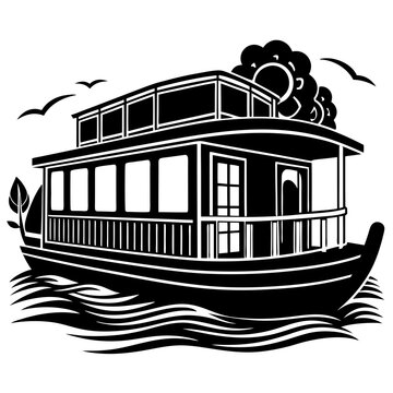 recommend clip art: House boat icon on sea vector illustration silhouette on white background
