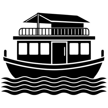 recommend clip art: House boat icon on sea vector illustration silhouette on white background