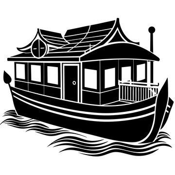 recommend clip art: House boat icon on sea vector illustration silhouette on white background