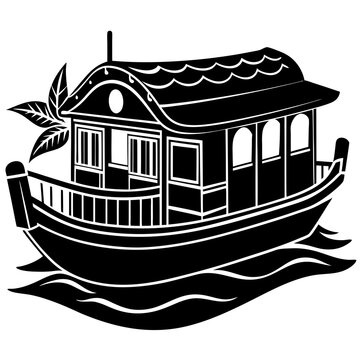 recommend clip art: House boat icon on sea vector illustration silhouette on white background
