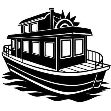 recommend clip art: House boat icon on sea vector illustration silhouette on white background