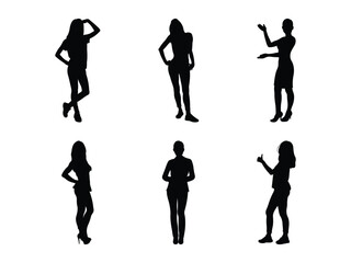 Set of Woman Silhouette in various poses isolated on white background