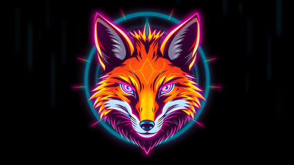 Obraz premium Fox neon avatar vector-style image of cyberpunk head. Generative AI