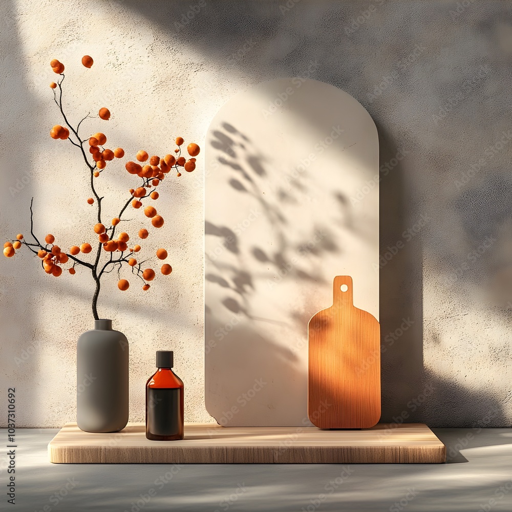Poster bright and airy 3d product photography studio with sleek minimalist floor and wall display direction