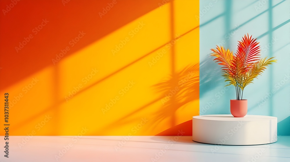 Poster luminous 3d studio room with vibrant gradient backdrop empty floor and walls product podium shadow o