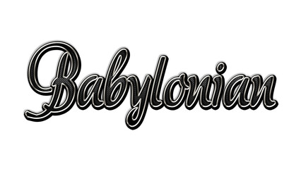black metal 3d design of Empire name Babylonian on white background.	