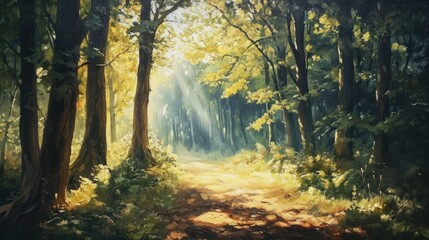 Obraz premium Sunlit Path Through the Woods