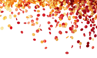 gold and red confetti that floats down  on transparent background