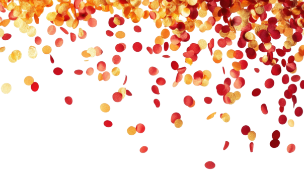 gold and red confetti that floats down  on transparent background