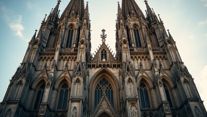 Fototapeta premium Majestic Gothic cathedral with towering spires and stained glass windows
