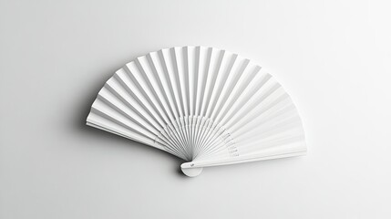 A simple and clean white folding hand fan mockup, displayed fully open on a white background.