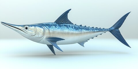 Blue Marlin Fish Swimming in Ocean, 3D Rendering