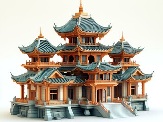 Fototapeta premium Traditional Chinese Building Set, Dollhouse Scale Model, 100% New and Original