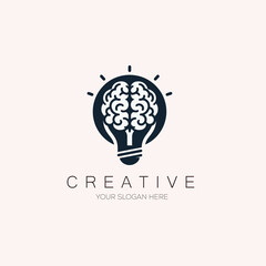 Modern logo element with brain and light bulb Logo Vector for inspiration