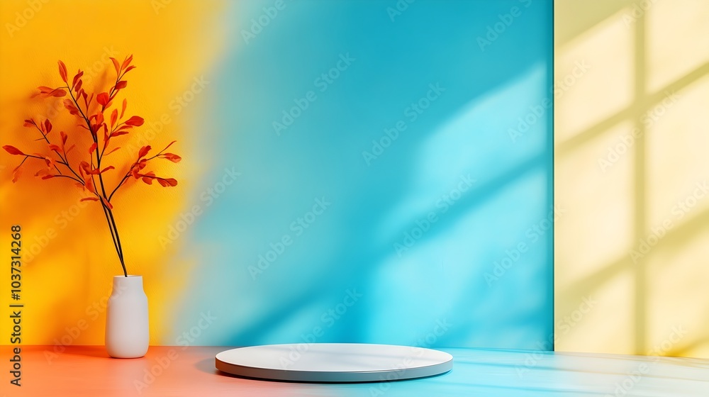 Poster minimalist 3d studio room with vibrant gradient background empty floor and walls product podium shad
