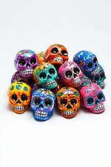 A pile of sugar skulls decorated with vibrant colors