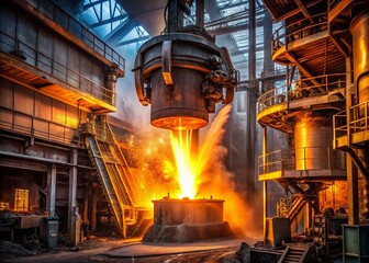 Minimalist Steelworks: Liquid Metal in a Blast Furnace at a Metallurgical Plant