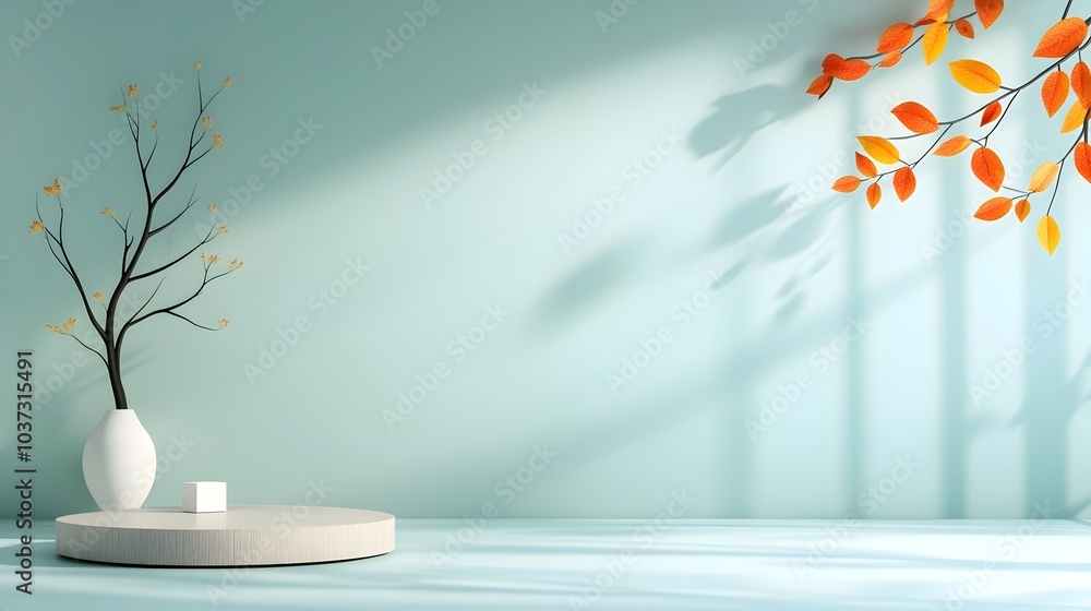 Poster minimalist 3d studio room with clean line art background empty floor and wall product podium shadow 