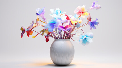 Colour flowers in white pot isolated on white