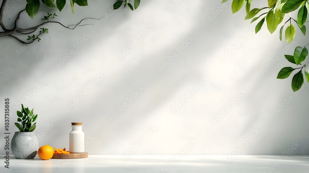 Poster minimalist 3d studio room backdrop with empty white wall floor and product display podium soft natur
