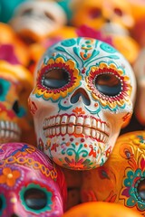 Fototapeta premium A pile of sugar skulls decorated with vibrant colors