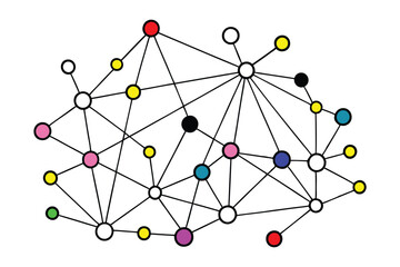 This abstract network design features colorful dots connected in a vibrant and geometric pattern, perfect for modern digital projects, tech designs, or creative backgrounds.