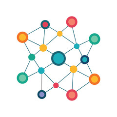 This abstract network design features colorful dots connected in a vibrant and geometric pattern, perfect for modern digital projects, tech designs, or creative backgrounds.