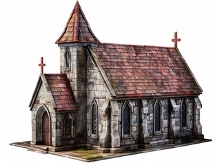 Fototapeta premium A 3D church building clipart Christian architecture