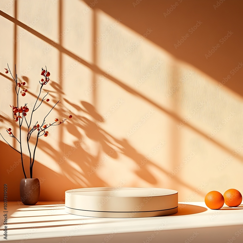 Poster bright and spacious 3d studio environment with beige color palette clean and uncluttered interior de
