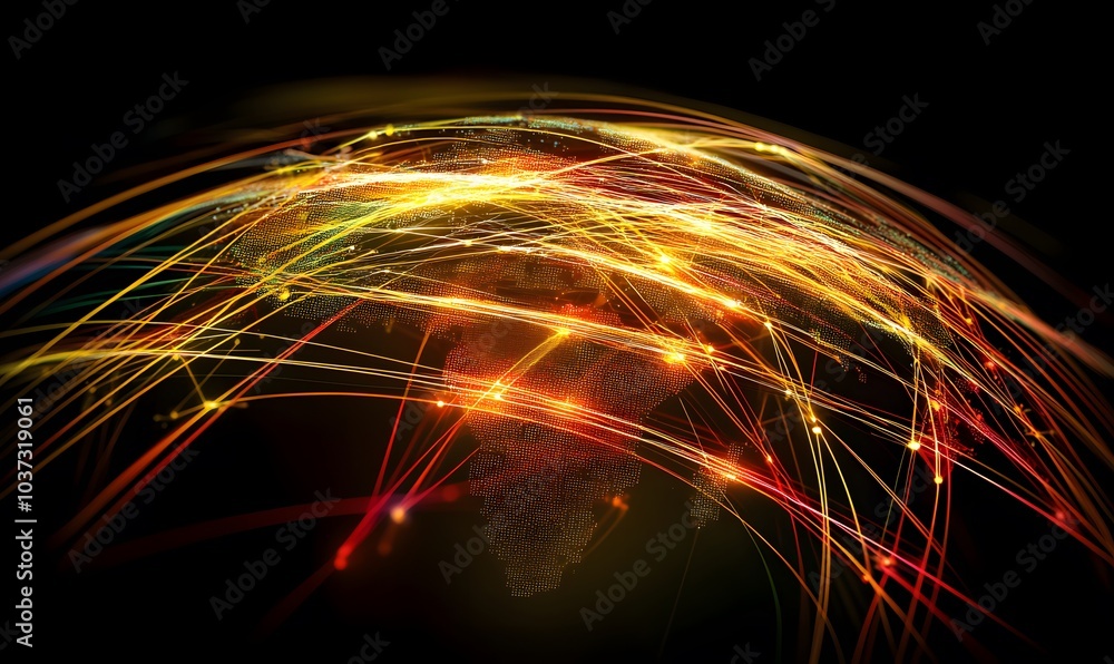 Fototapete a vibrant, abstract representation of a digital globe, showcasing interconnected data lines and glow