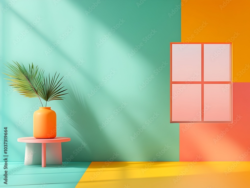 Poster luminous 3d studio space with bold hues sleek floor and wall showcasing product display dynamic shad