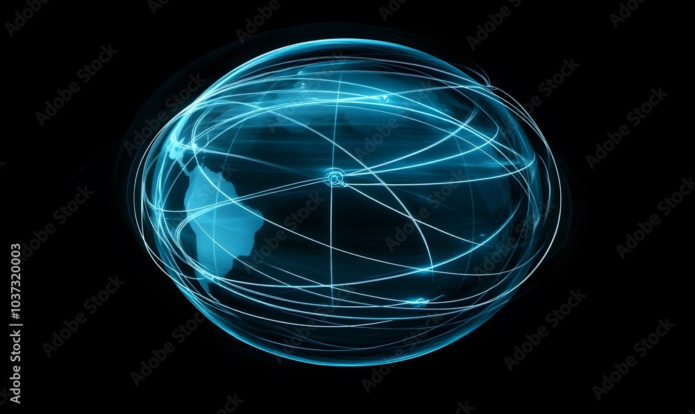 Fototapete A glowing blue sphere with interconnected lines, representing a digital globe and the concept of global connectivity and data exchange.