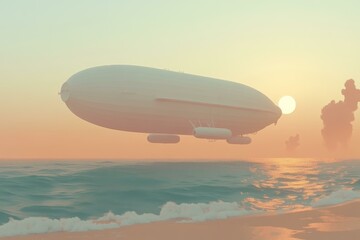 Futuristic Airship Over the Ocean