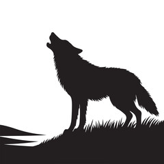 Wolf howling at the moon  silhouette vector  black color white background 