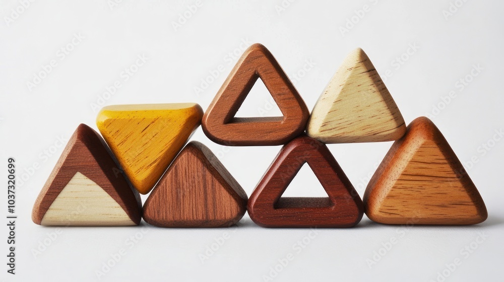 Poster a collection of wooden triangle blocks arranged in a pyramid shape.