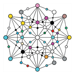 This abstract network design features colorful dots connected in a vibrant and geometric pattern, perfect for modern digital projects, tech designs, or creative backgrounds.