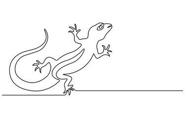A continuous line drawing of a lizard, One single line drawing of adorable desert lizard reptile for company logo identity. Funny animal mascot concept for reptilian zoo. Lizard one line continuous.