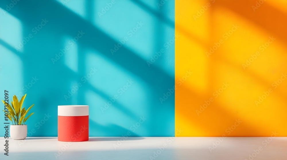 Poster vivid and uncluttered 3d studio environment with varied hues shadows from window lighting and sunlig