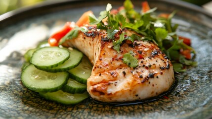 Grilled Chicken with Fresh Vegetables on Plate
