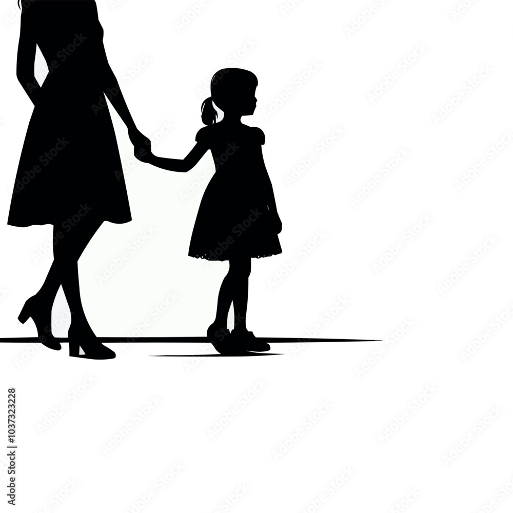 Poster vector standing with a child by the side silhouette in white background