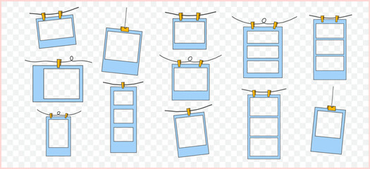 Retro cute polaroid photo frames background vector set collection. doodle frame polaroid border element vector illustration