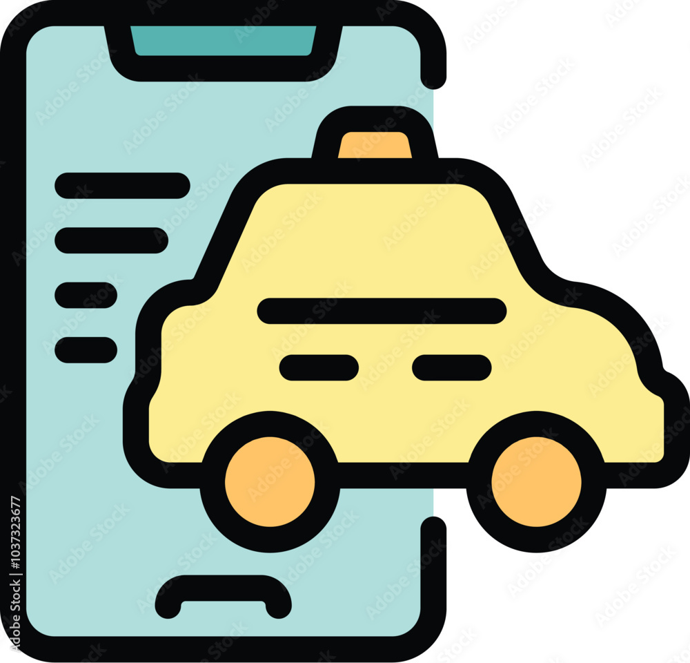 Poster smartphone screen showing taxi booking app interface with yellow cab overlapping