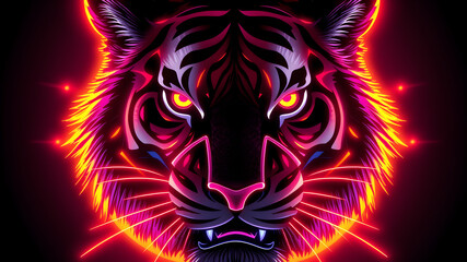 Obraz premium Neon avatar vector-style image of neon tiger cyberpunk head. Generative AI