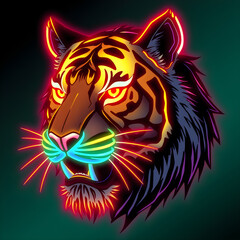 Neon avatar vector-style image of neon tiger cyberpunk head. Generative AI