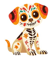 Cute cartoon puppy with a Day of the Dead skeleton pattern